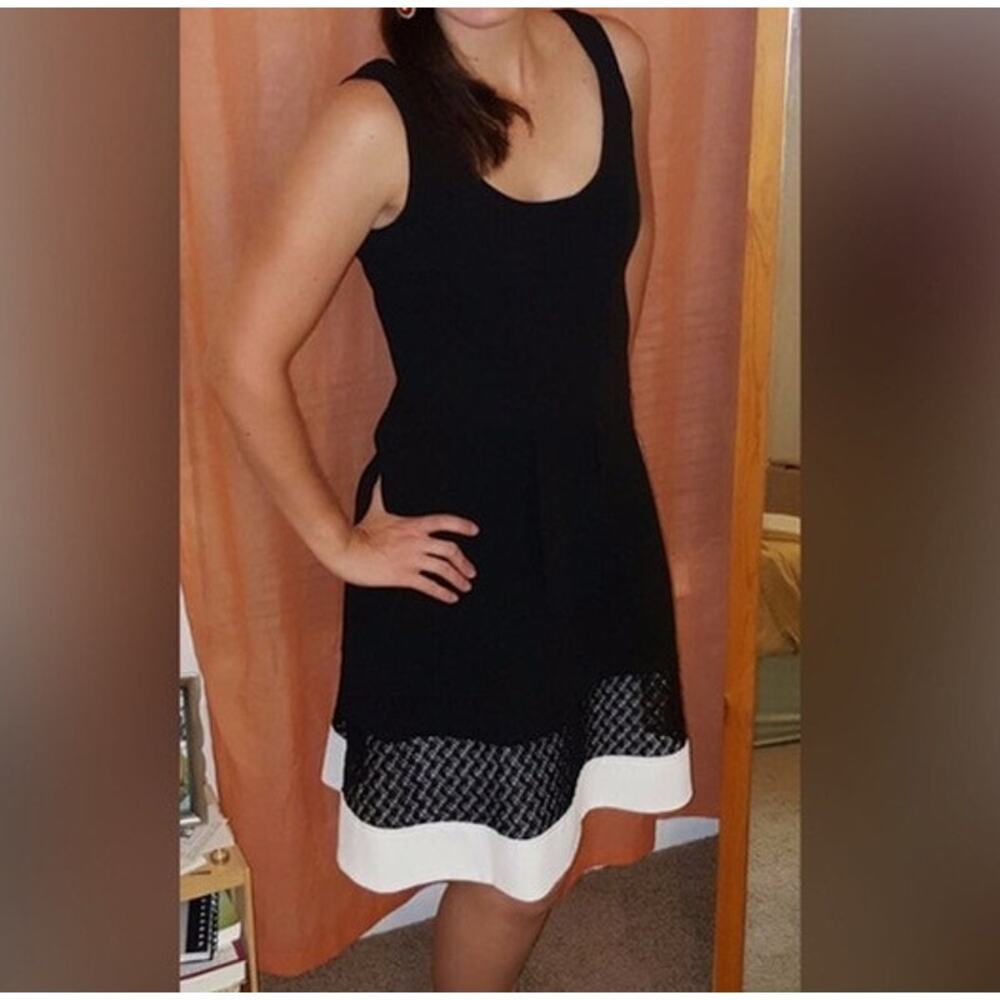 Nine West Black Fit & Flare Dress Tweed Hem Sleeveless Cocktail Career Size 2 - Picture 3 of 16